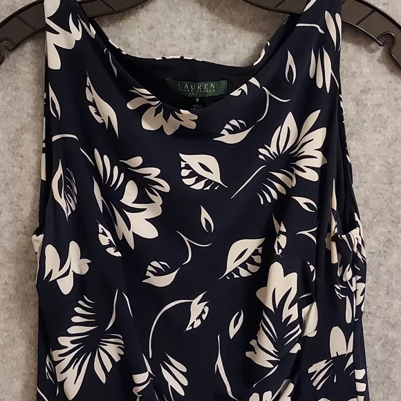 Lauren Ralph Lauren Dress Navy Blue and White Sleeveless Sheath - Picture 2 of 10